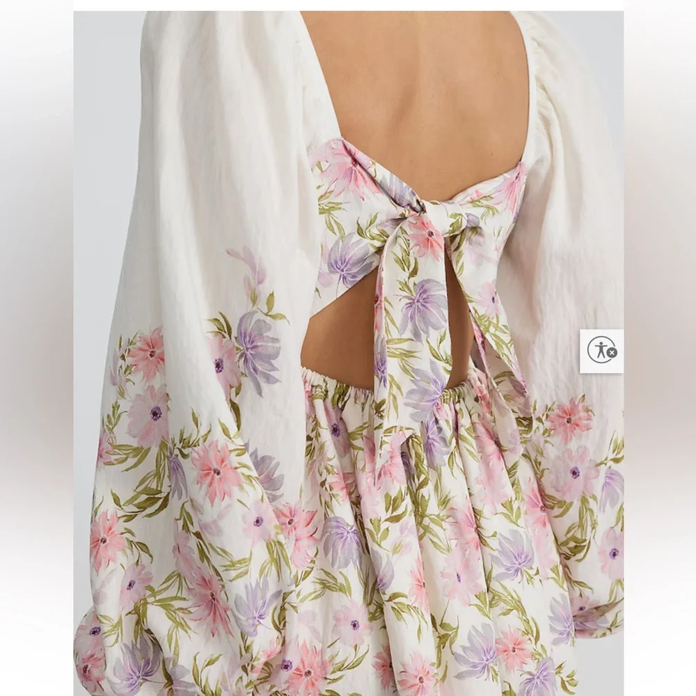 NWT Express Cream and Pink Floral Long Sleeve Dress - Picture 4 of 8
